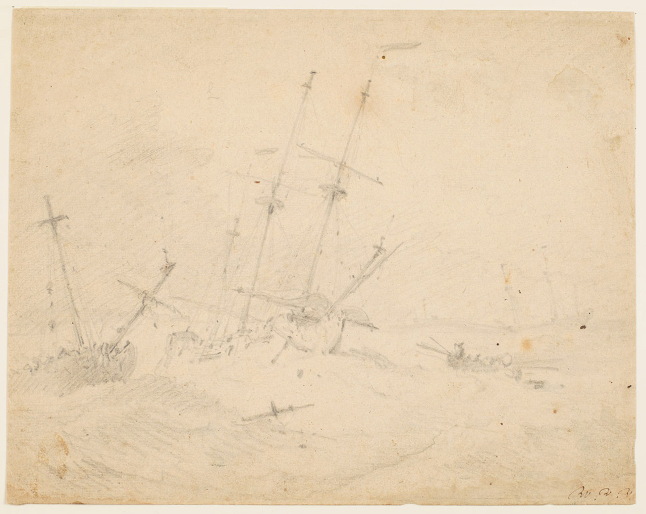PAF7001; Two ships driving ashore (recto)