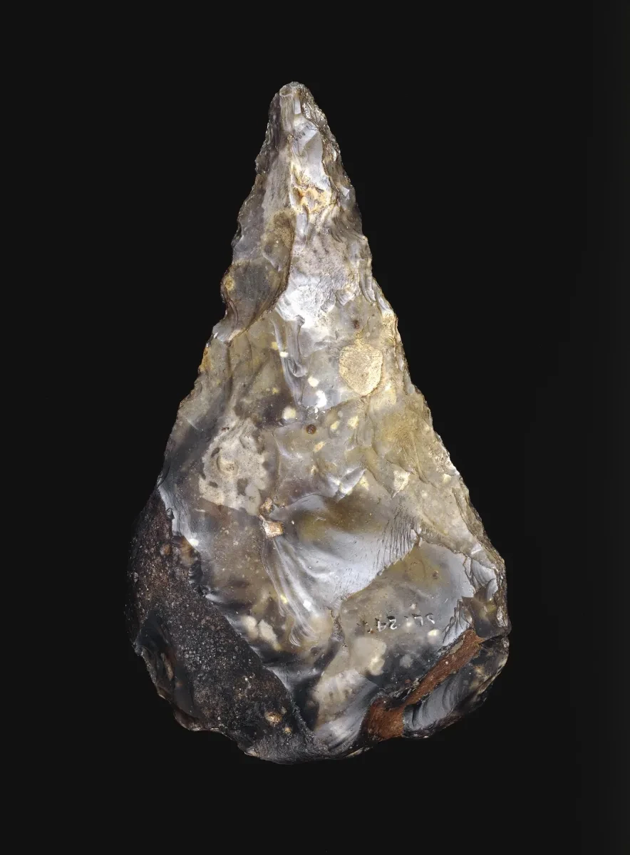 A pointed flint hand axe 